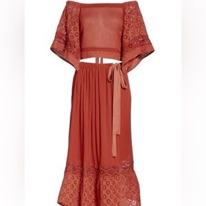 Free People Darling Skirt Set, size: 8/10, color: red orange